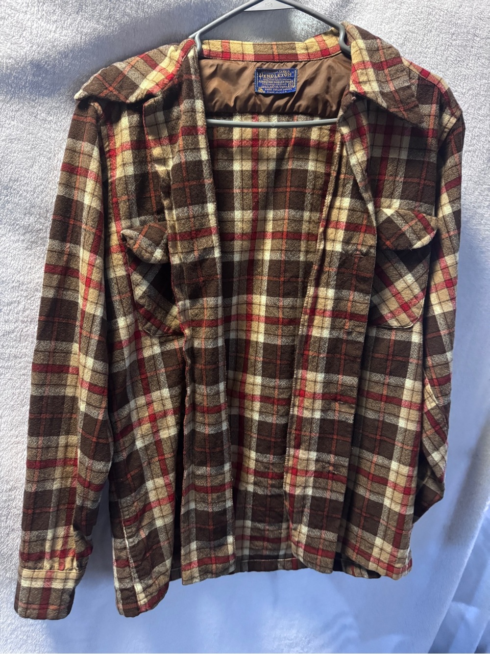 Pendleton Brown, Red & Cream Plaid Wool Utility Jacket